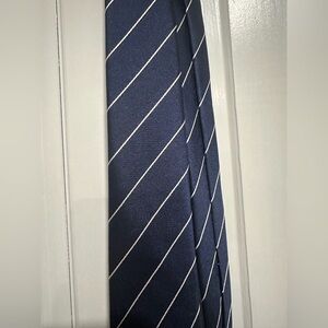 The Tie Bar Classic Navy and White Striped Tie